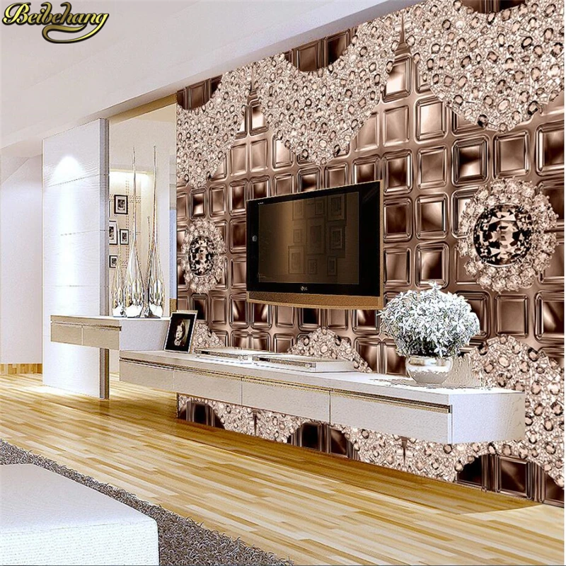 beibehang Custom Photo Wallpaper Diamond European 3D Stereo Jewelry Living Room TV Background Mural papel de parede