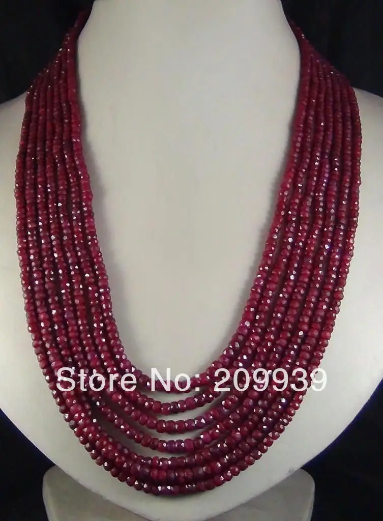 

h 2x4mm NATURAL RUBY FACETED BEADS NECKLACE 100