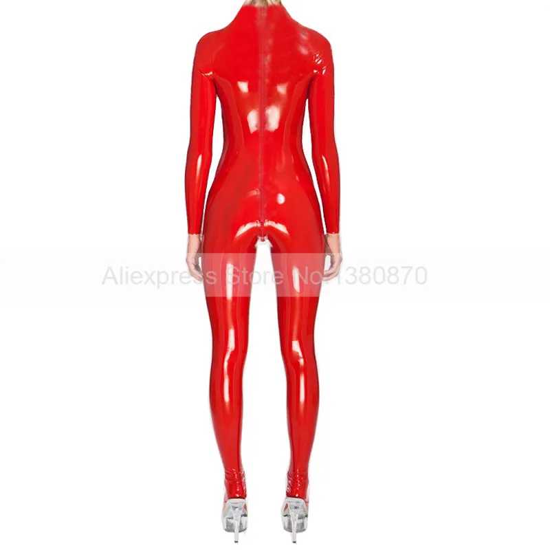 Red Latex Rubber Women Catsuit Bodysuit with Socks Attached Sexy Jumpsuit Plus Size XXXL Custom Made Handmade S-LC317