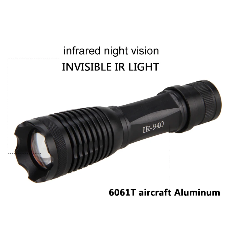 VASTFIRE 줌 가능 LED 적외선 940nm IR LED 야간 투시경, 적외선 방사 초점 손전등, 전술 사냥 토치, 10W