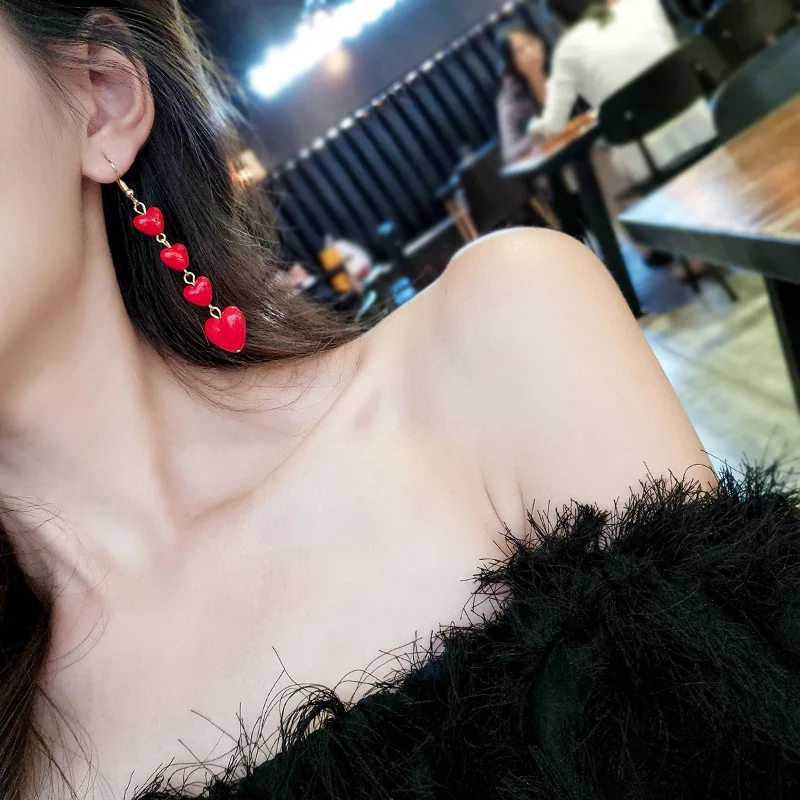 Korean Fashion Temperament Heart Long Tassel Drop Earrings Sweet Simple Multi Love Dangle Brincos Jewelry Gift Wholesale EB184