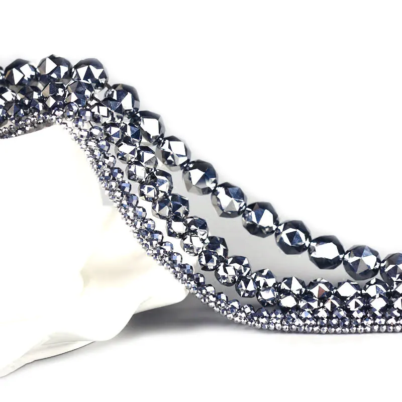 4-12mm Natural Terahertz Stone Beads 15\'\' Round Faceted Gray DIY Loose Beads For Jewelry Making Beads Men Bracelet Necklace Gift