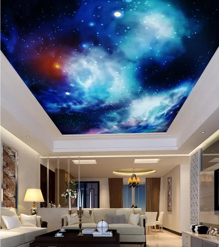 

Custom 3d photo wall paper Purple and blue sky of stars living room Restaurant ceiling wall painting mural panel