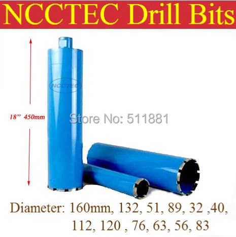 132mm*450mm NCCTEC crown diamond drilling bits | 5.3'' concrete wall wet core bits | Professional engineering core drill