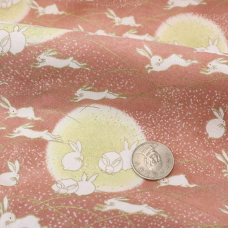 Half Yard Japanese Soft Breeze Gilt Fabric With Fortune Cat Rabbit Print, Handmade DIY Quilting Bag Tissue CR-A100