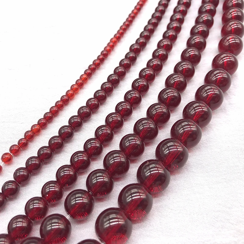 Smooth Garnet Dark Red Glass Loose Beads 15\