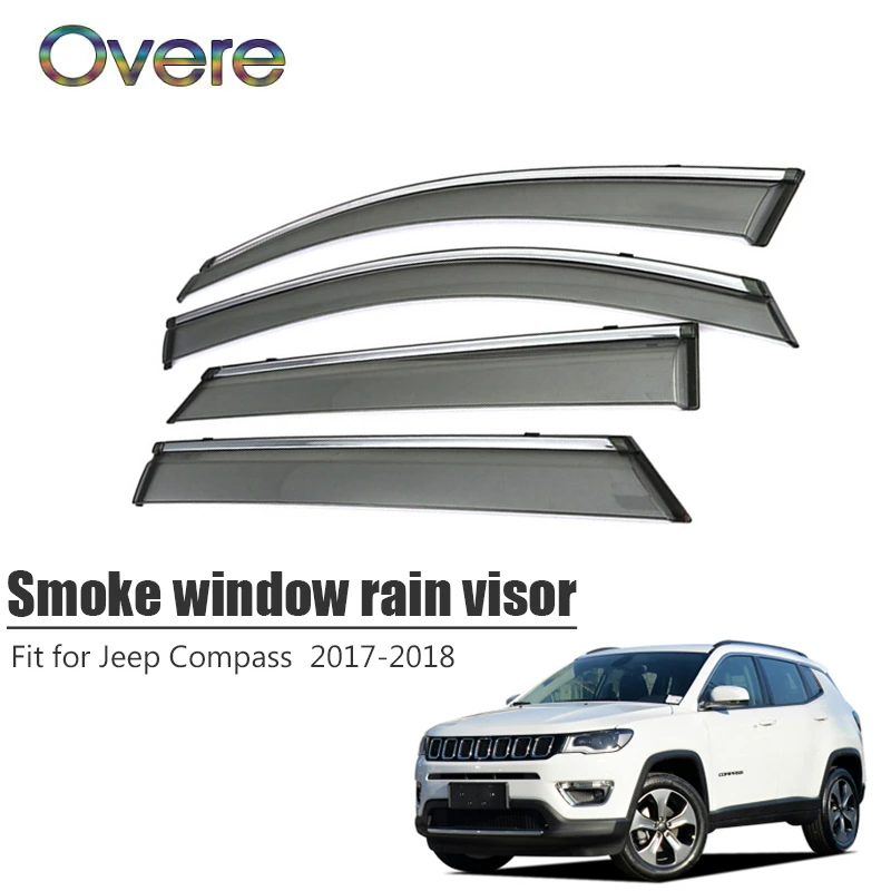 

OVERE NEW 1Set Smoke Window Rain Visor For Jeep Compass 2017 2018 Styling ABS Vent Sun Deflectors Guard Car Accessories