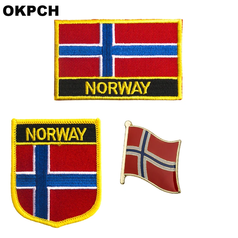 Norway National Flag Embroidered Iron on Patches for Clothing Metal badges PT0144-3