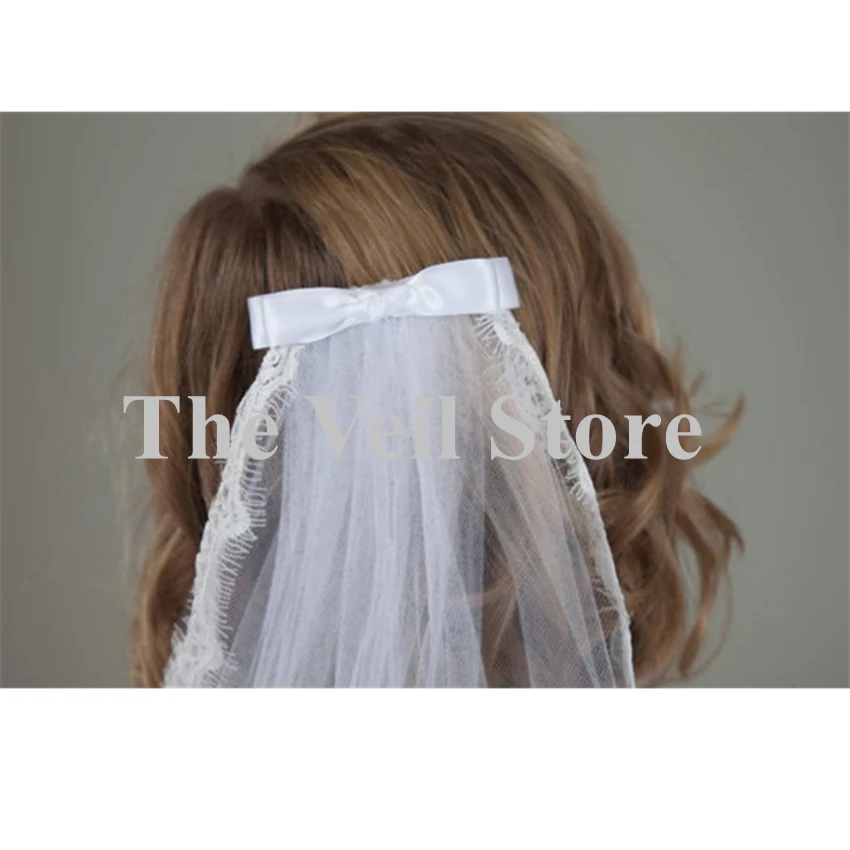 Wedding Flower Girls First communion Veils Lace Edge Children Kids Tulle Veils With Comb Bow Voiles Mariage Fille velos de Novia