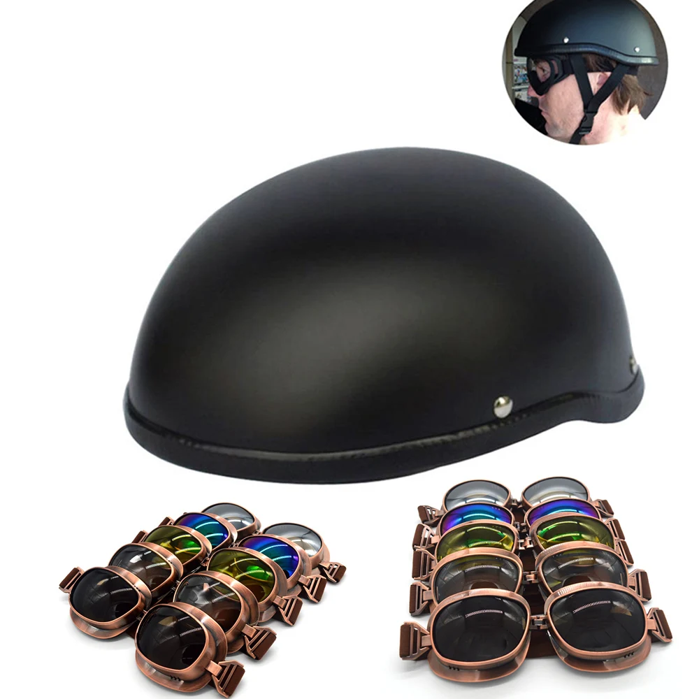 Unisex DOT Retro Motorcycle Helmets goggle Matte Black German Half Face Helmet Chopper Cruiser Biker WWII vintage Helmet M/L/XL