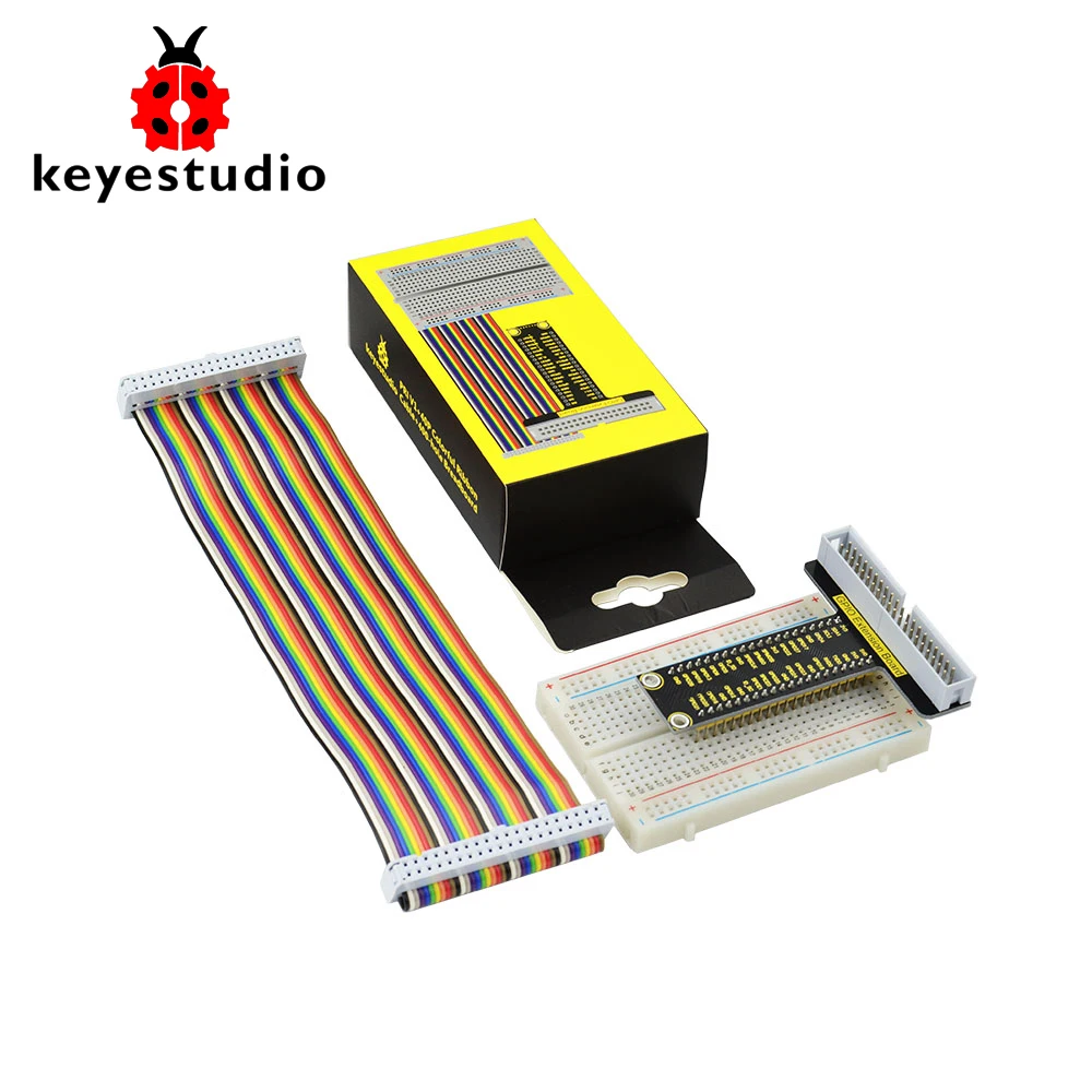 Keyestudio Raspberry Pi T-type GPIO Shield V1 +40P Colorful Ribbon Cable+400-hole Breadboard For Raspberry Pi A+/B+/3B
