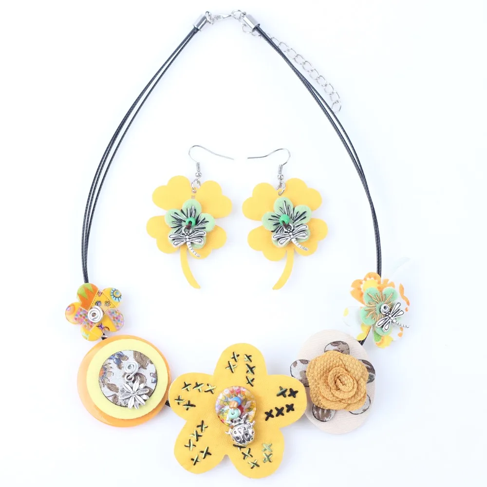 Bonsny Brand Fabric HANDMADE Statement Flower Necklace Earrings Jewelry Sets Choker Collar Fashion Jewelry For Women News Design