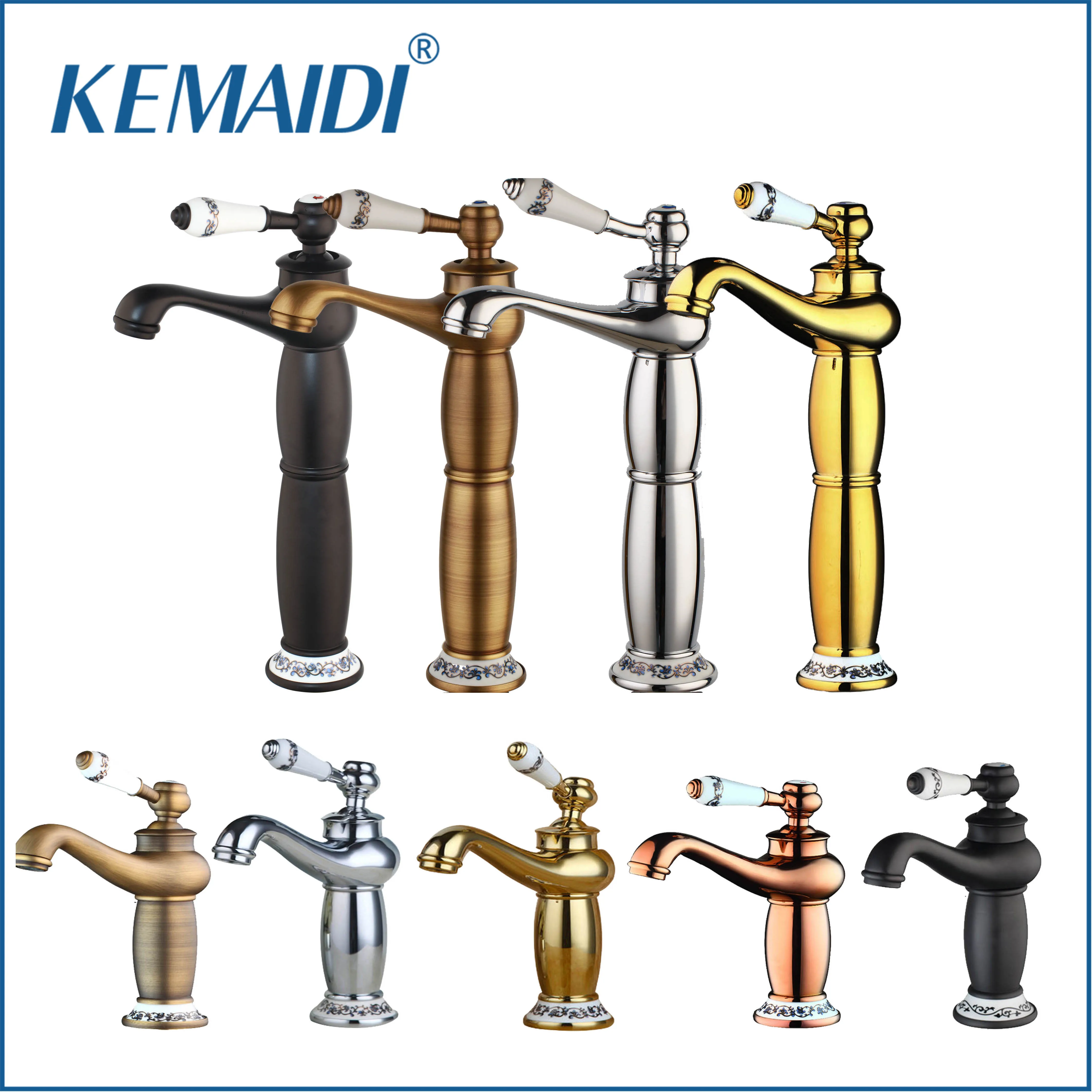 KEMAIDI Vintage Bathroom Faucet Solid Brass Basin Sink Faucets Single Ceramic Handle Hot Cold Water Mixer Taps Deck Mounted