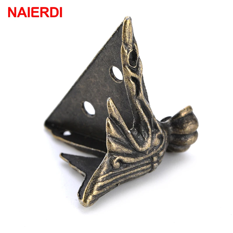 2PCS NAIERDI 40x30mm Antique Wood Box Feet Leg Corner Protector Triangle Rattan Carved Decorative Bracket For Furniture Hardware