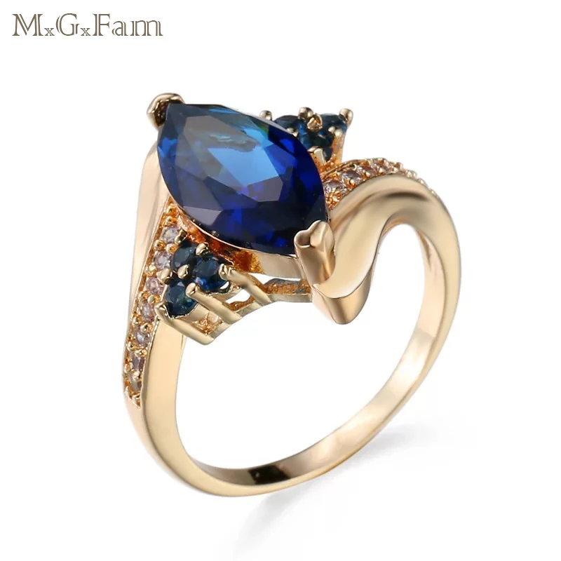 MGFam أزرق الزيتون خواتم للجمال النساء تشيكوسلوفاكيا 18 k G P الذهب اللون الساخن مجوهرات AAA + مكعب الزركون