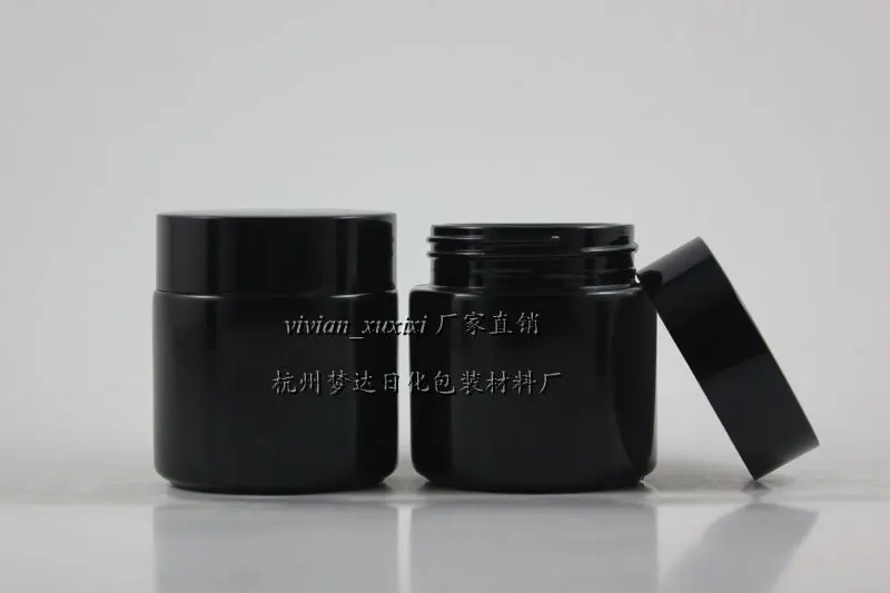 

50g black glass cream jar with black aluminum lid, 50g cosmetic jar,packing for mask or eye cream,50g glass bottle