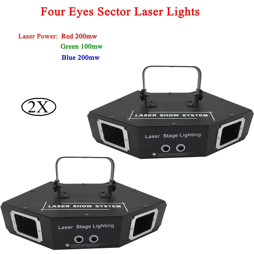 2Pcs/Lot Professional DJ Equipment Four Eyes Sector Laser Light LED RGB Stage Light DMX512 Disco Christmas Party Strobe Lights