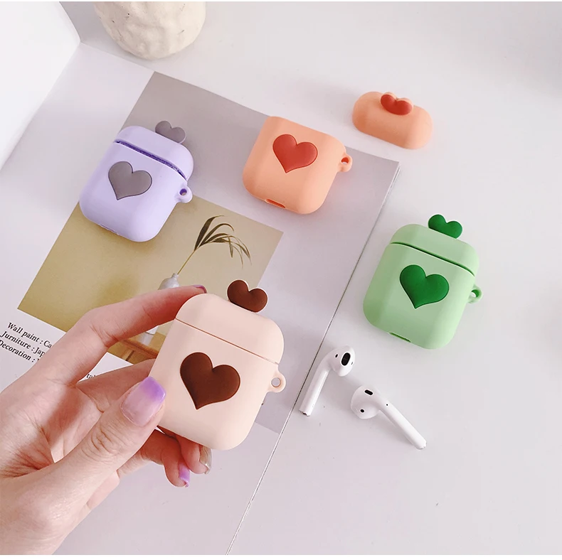 Soft Silicon Bags for Airpods 1 2 Bluetooth Wireless Earphone Cover Love Heart Romantic Charging Box Cartoon Protect Case Etui