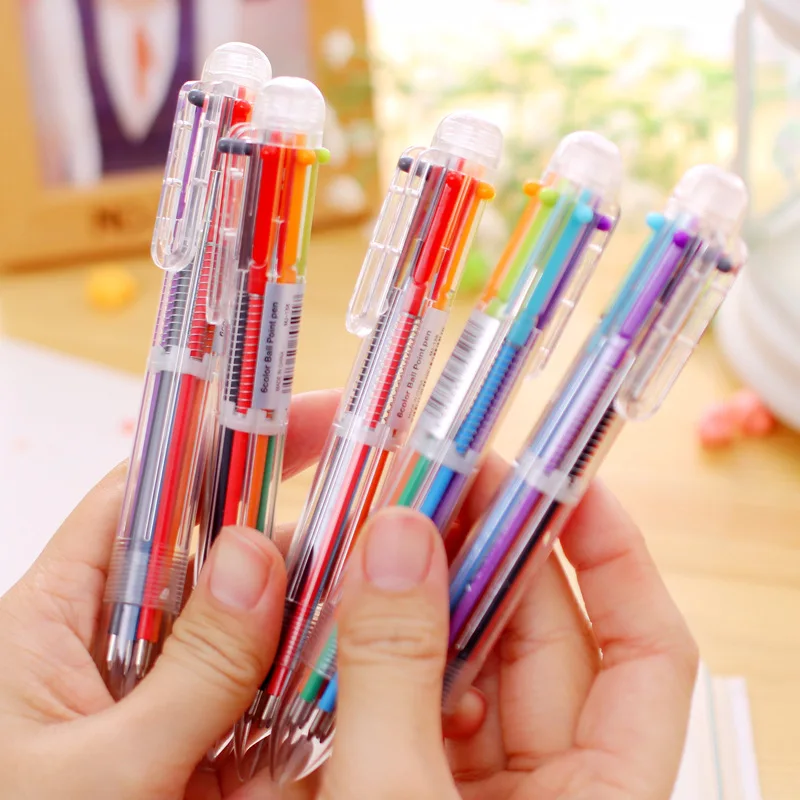 

500pcs/set DHL Shipping Six In One Ball Pen Korea Creative Stationery Cute Multicolor Pen Multifunctional Office Stationery