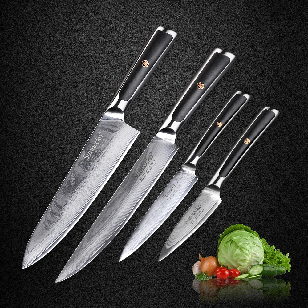 SUNNECKO Damascus Kitchen Knives Set Japanese VG10 Steel Meat Cutter G10 Handle High Quality Chef Utility Slicer Paring Knife