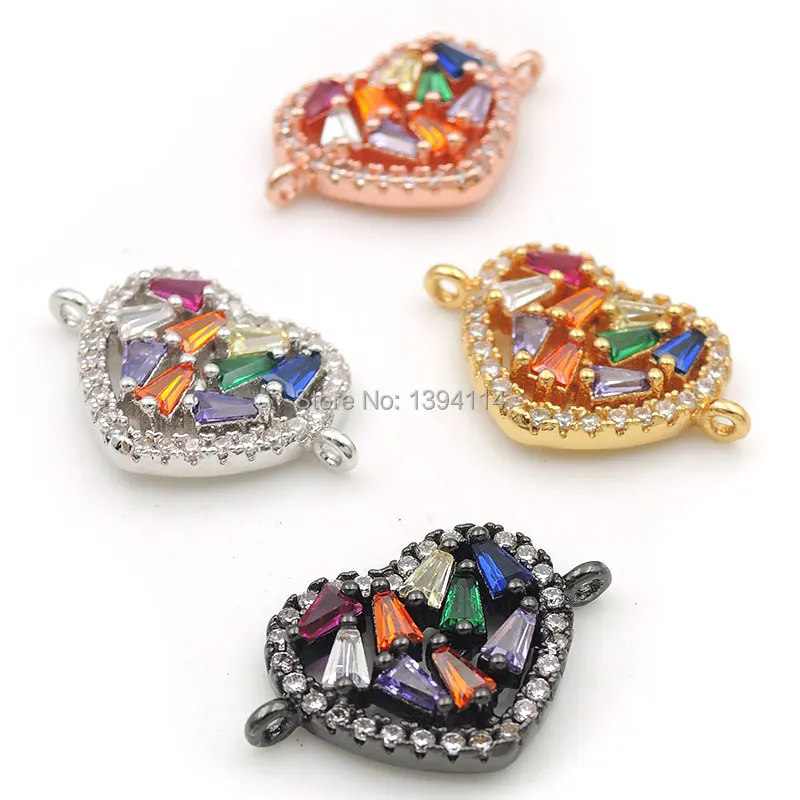 

18*12*3mm Micro Pave CZ Of Mixing Colors Heart Connector Fit For Women As DIY Bracelets Accessory