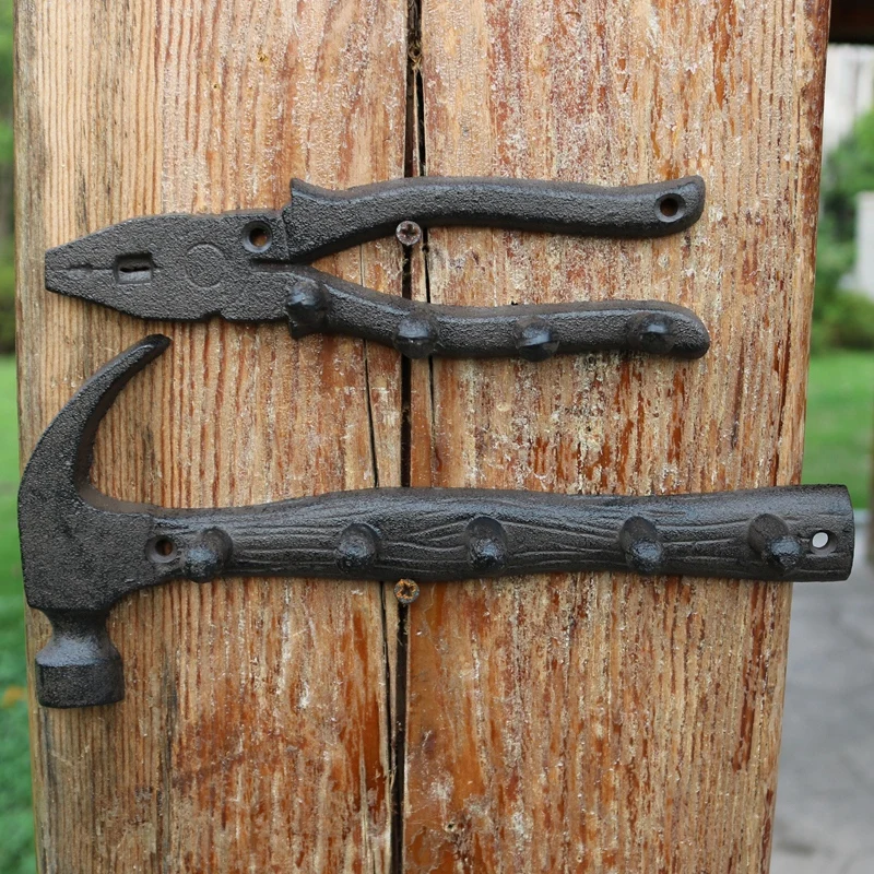 

American Country Accents Farm House Heavy Industrial Styles Vintage Hammer Pliers Design Cast Iron Wall Mounted Decor Hooks