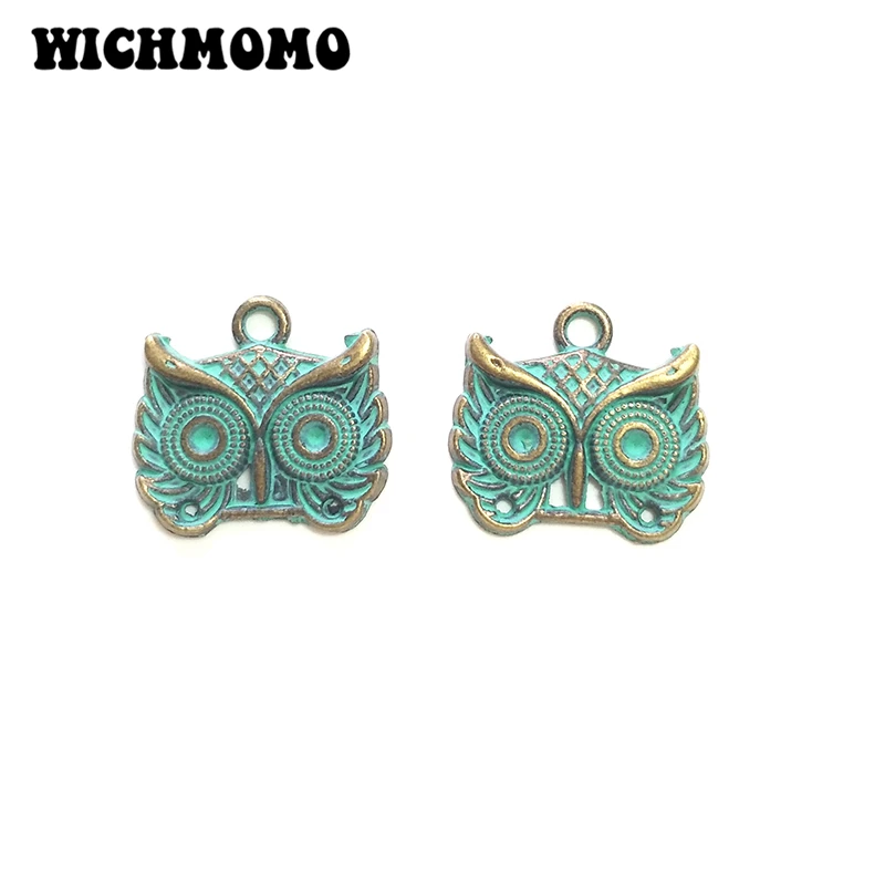 Fashion New 10pcs 18MM Retro Patina Plated Zinc Alloy Green Owl Charms for DIY Jewelry Accessories