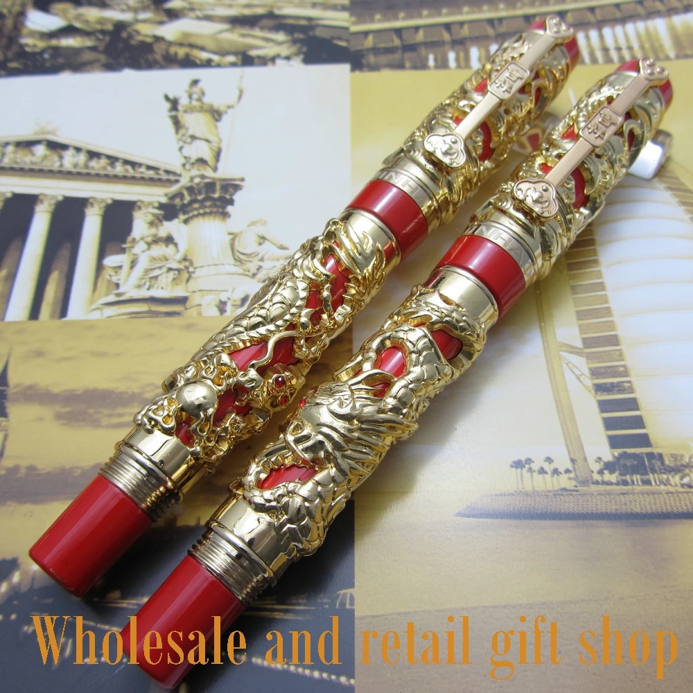 2pcs pen Jinhao Long Feng heavy gold red Chinese Classical luck clip Dragon