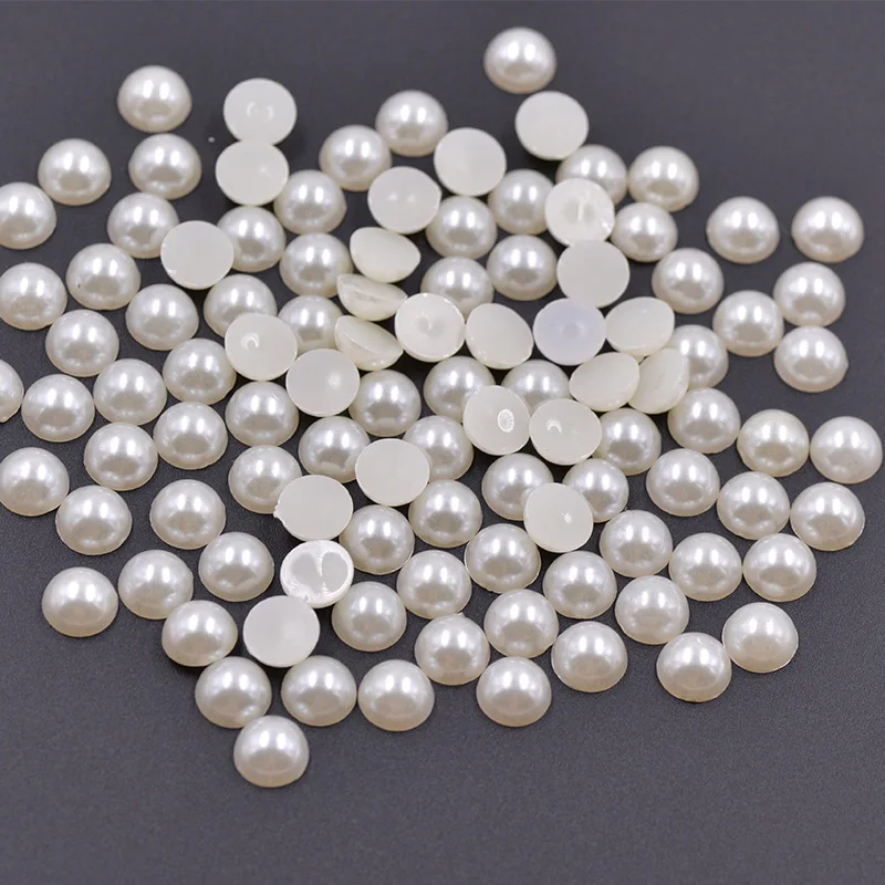 JUNAO 2 4 6 8 10 18 20 mm White Beige Half Round Pearl Beads Flatback Plastic Pearl Non Sewing Scrapbook Crystal Stones for DIY