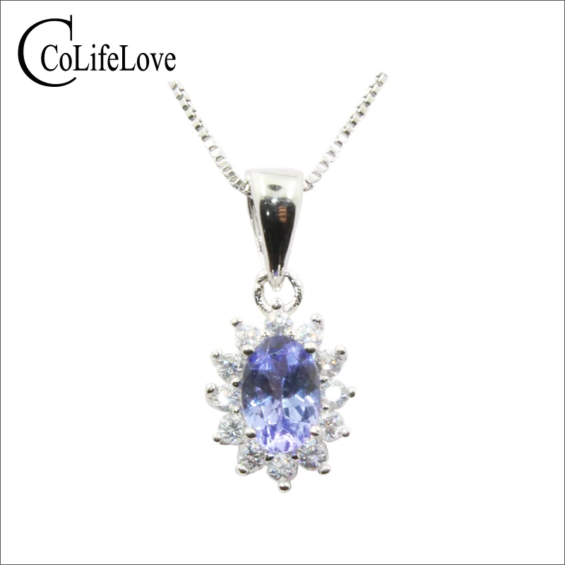 

Fashion silver tanzanite necklace pendant for wedding 0.5 ct natural tanzanite pendant solid 925 silver tanzanite pendant