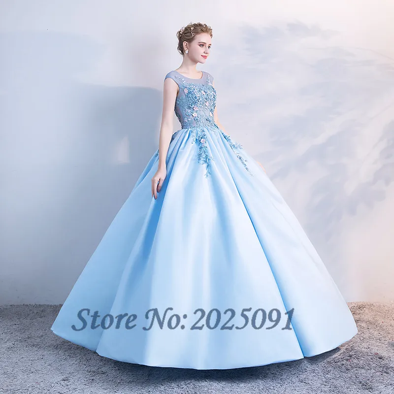 Hot Koop Blue Quinceanera Jurken 2019 Kant Applicaties Kralen Baljurk Lange Prom Gown Puffy Sweet 16 Jurk Voor 15 jaar