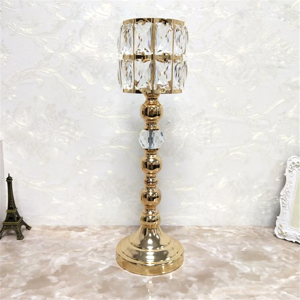 Metal Golden Candle Holders Crystals Delicate Wedding Candelabra Romantic Centerpiece For Home Decoration Candlesticks 3 size