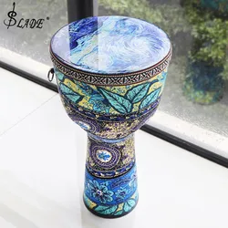 Hermoso tambor Djembe africano de 8,5 pulgadas, arte de tela colorido, barril ABS, piel de PVC para tambor de mano, tambor de instrumentos musicales