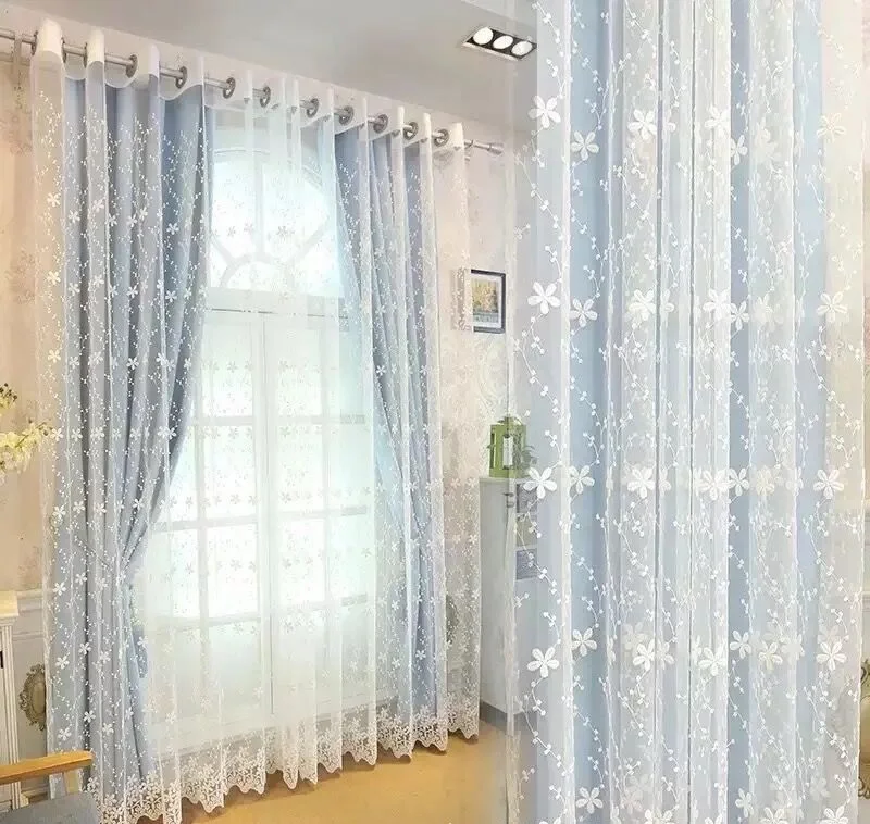 

FYFUYOUFY Pastoral Small pure and fresh voile curtains Small florals embroidery tulle for bedroom living room wedding decoration