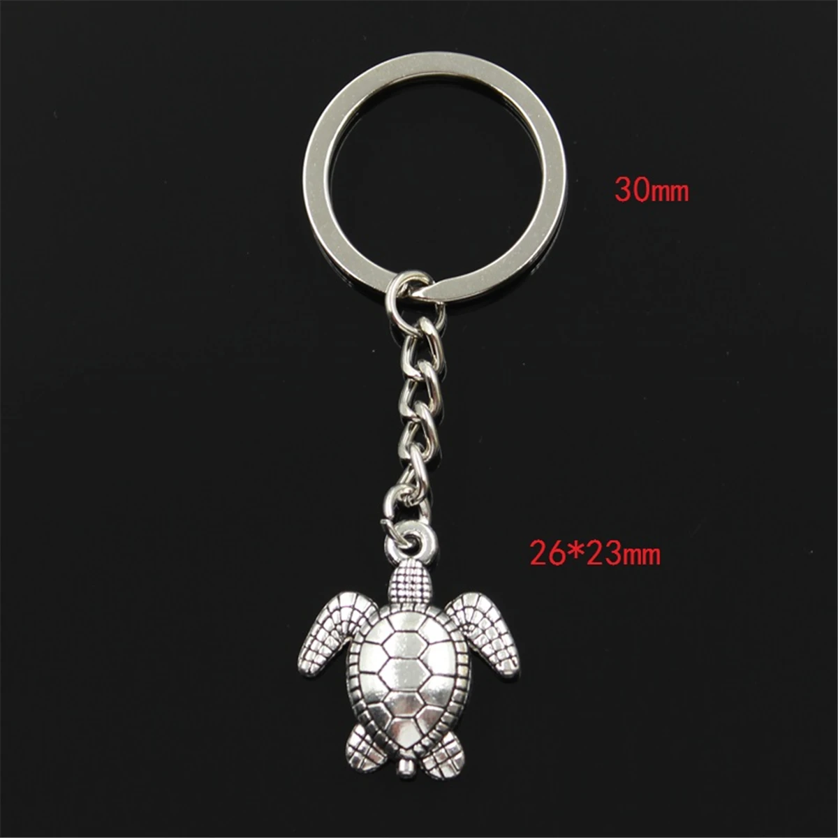 New Fashion Men 30mm Keychain DIY Metal Holder Chain Vintage Tortoise Turtle Sea 26x23mm Silver Color Pendant Gift