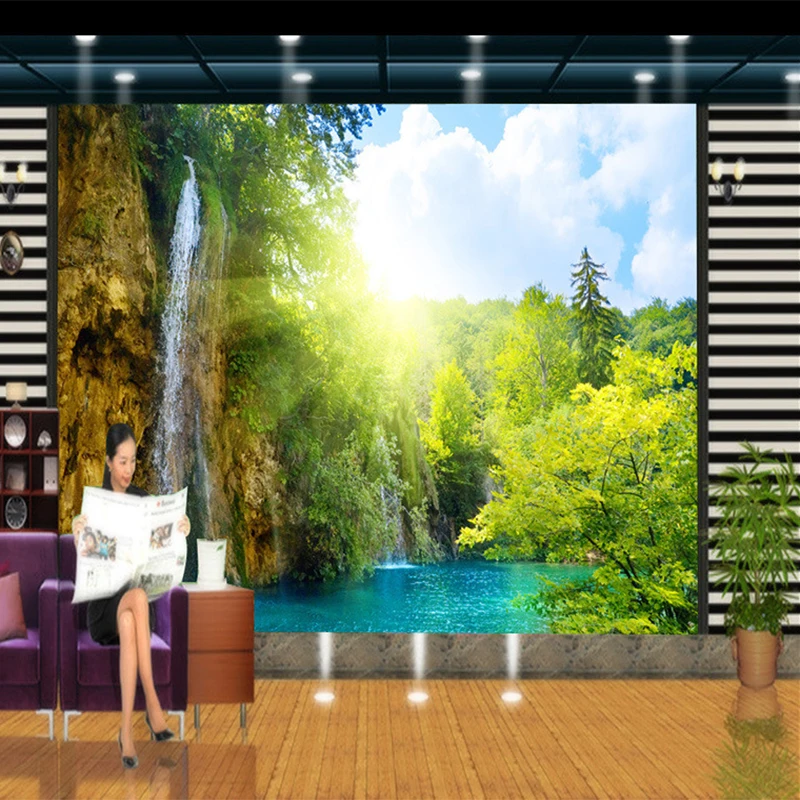 Custom 3D Photo Wall Paper Waterfall Landscape Wall Covering Wallpaper For Living Room Bedroom Decor Wallpaper Murals Forest