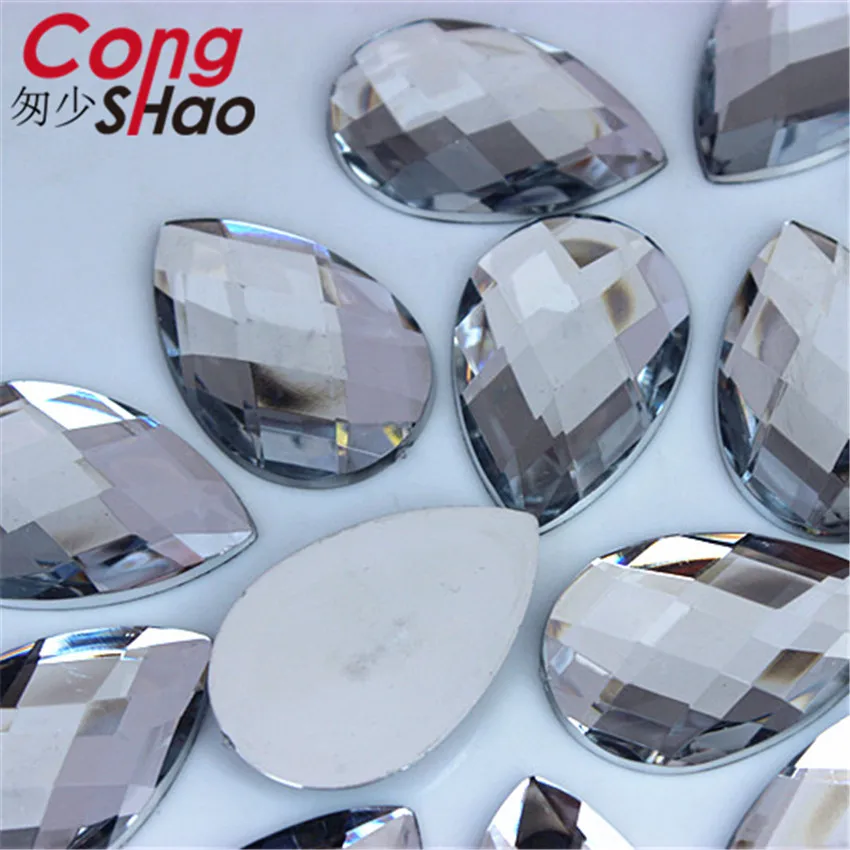 Cong Shao 60pcs 20*30mm Colorful Acrylic Drop Rhinestone trim Flatback stones and crystals DIY costume Button decoration CS674