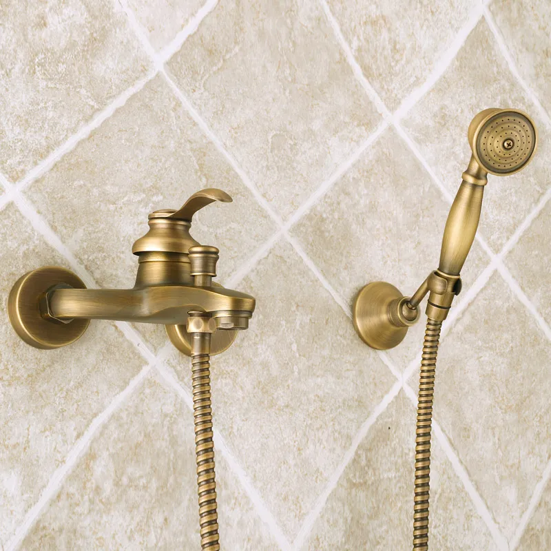 Bathroom Wall Mounted Antique Brass Bathtub Faucet with Hand Shower Set Handheld Tub Shower Faucet shower mixer tap set--3120