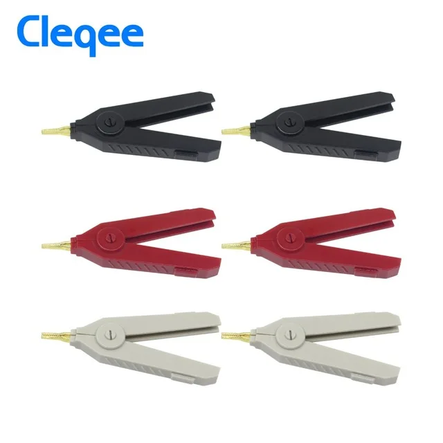 Cleqee P2004 6pcs/lot 90mm 20A 3pcs Alligator Kelvin Copper Gold Plate Clip Grey+Black+Red LCR Kelvin Test Clip