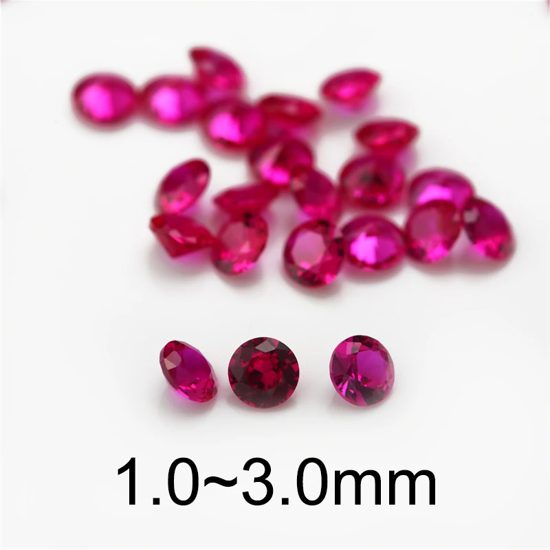 Size 1mm 2mm 3mm (1.0~3.0mm)  Round Brilliant Cut Synthetic Corundum Red Stone Gems For Jewelry 5# 8# 1.25# 3#