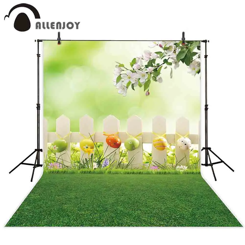 

Allenjoy photocall photography green bokeh fence flower eggs Eatser backdrops photo background photophone for photo shoots