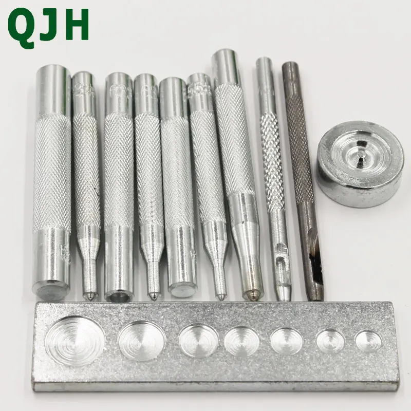 

QJH 11pcs Die Punch Hole Snap Rivet Button Setter Base Kit For DIY Leather drilling tools