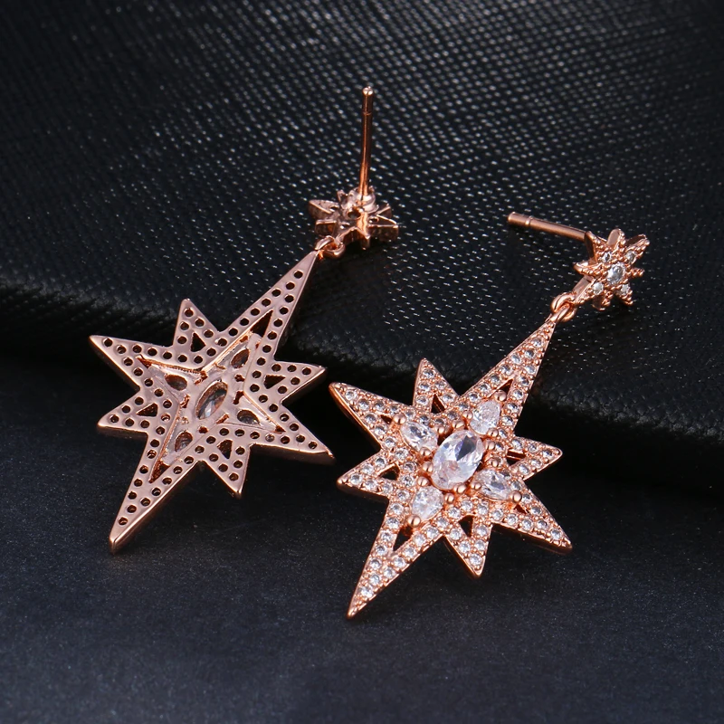 EMMAYA-أقراط هندسية للنساء ، فاخرة ، نجمة مزدوجة ، ندفة الثلج ، مجوهرات كلاسيكية ، لون الذهب الوردي #4