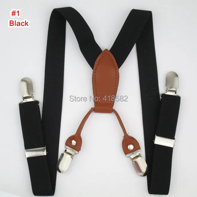 BD027-- free shipping 2.5*65cm 4 clips-on Leather Suspenders for baby 12 colors adjustable elastic braces Kids Accessories