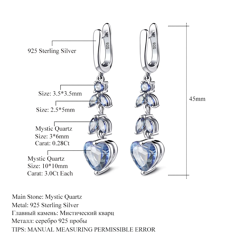 Gem\'s Ballet 7.88Ct Natural Iolite Blue Mystic Quartz Gemstone Drop Earrings 925 Sterling Silver Fine Jewelry For Women