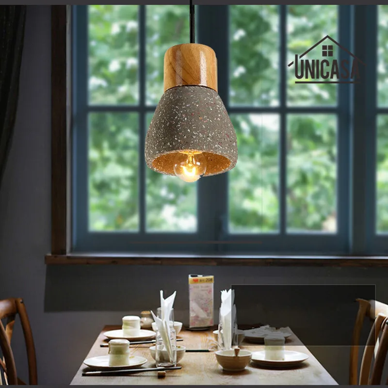 

Industrial Lighting Fixtures Vintage Cement Shade Kitchen Light Wooden Modern Pendant Lights Black Mini Pendant Ceiling Lamp