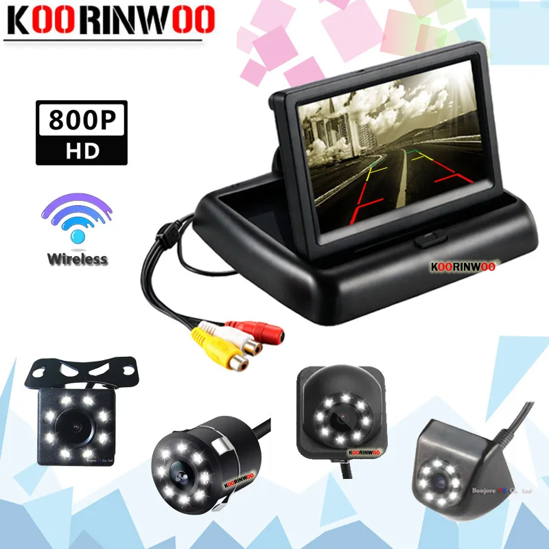 

Koorinwoo Wireless Parking Foldable Screen with Car Rearview Camera Night Vision Camera 8 led Lights Wide Angle Backlight System