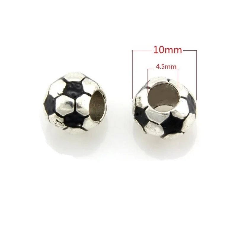 20pcs Dark Silver Color Black Soccer Ball Beads Fit European Charm Bracelet Jewelry Findings DIY Wholesale E37
