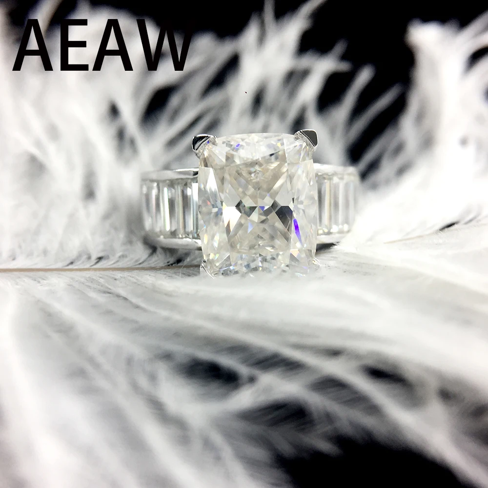 AEAW Moissanite Engagement Ring Radiant Cut 4ct in 14K White Gold for Women