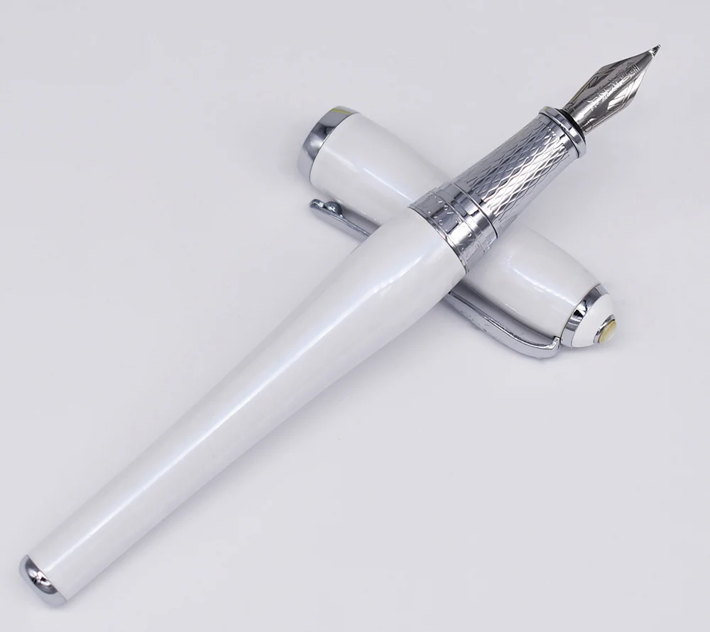 Duke Elegant Calligraphy Fude Nib Fountain Pen Medium Classic Writing Gift Pen , White Color Business Office Home Supplies